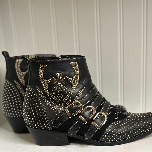 Anine Bing Leather Studded Accents Moto Boots Size 8 - Picture 6 of 8